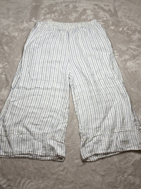 Flax Pants - FLAX Linen Capri Pants Womens M Striped Wide Leg Elastic Waist Beach Coastal
